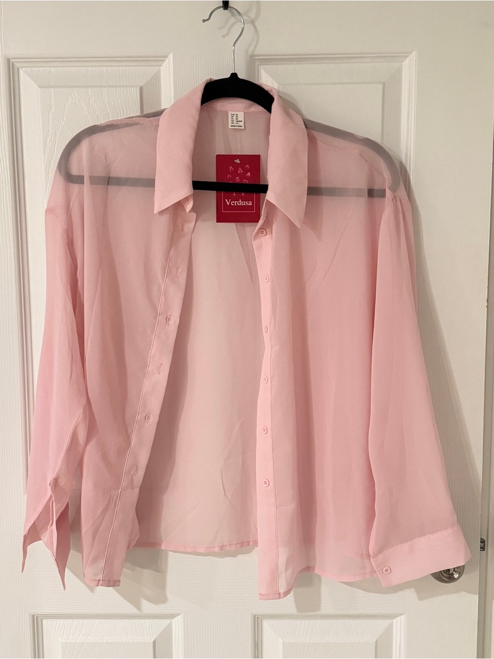 Verdusa Light Pink Sheer Button-Front Blouse